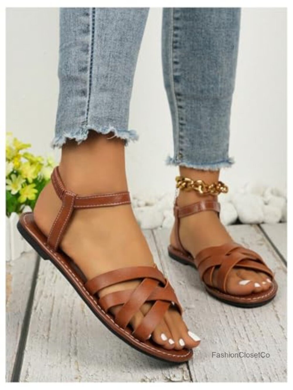 Flat Gladiator Sandals Criss Cross Strapy Dressy Open Toe Slides - Picture 3 of 5